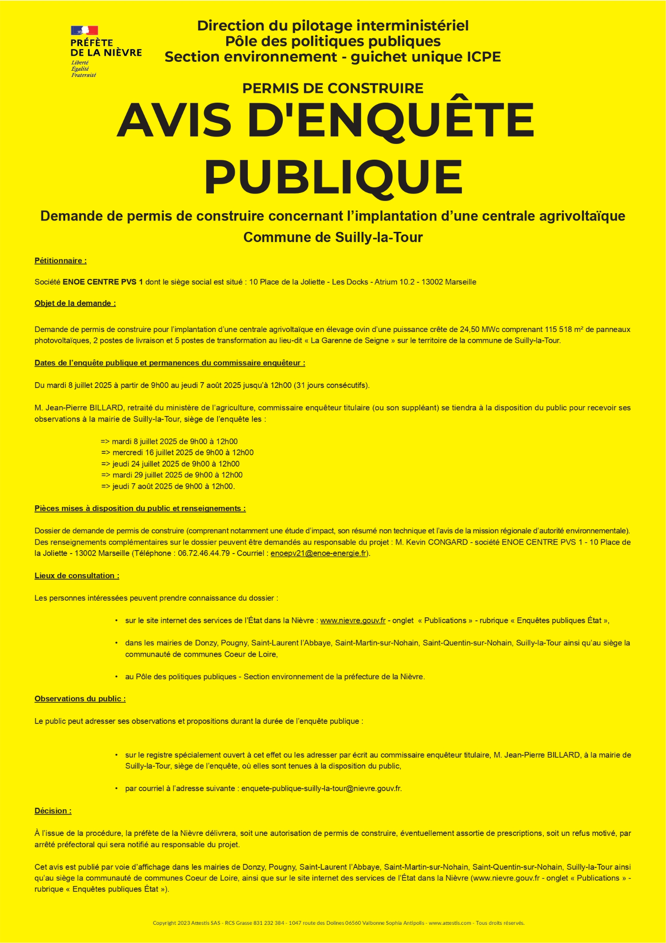 Centrale agrivoltaïque Suily la Tour enquête publique